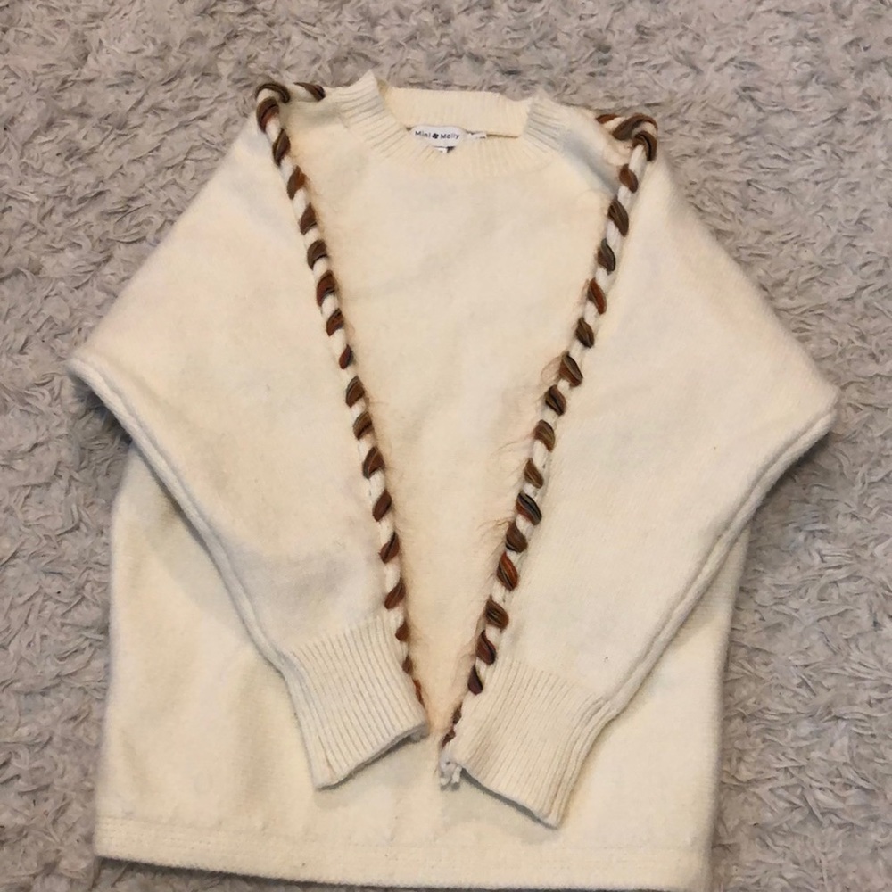 Cream sweater with fabric print on sides